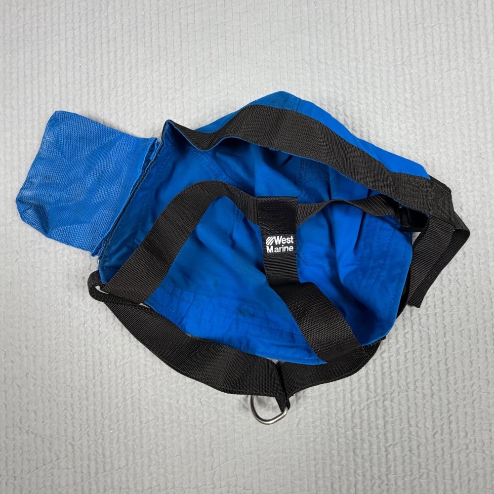 West Marine Bosuns Chair Blue Canvas Sailing Safety Harness Tool Pocket Mast Wor